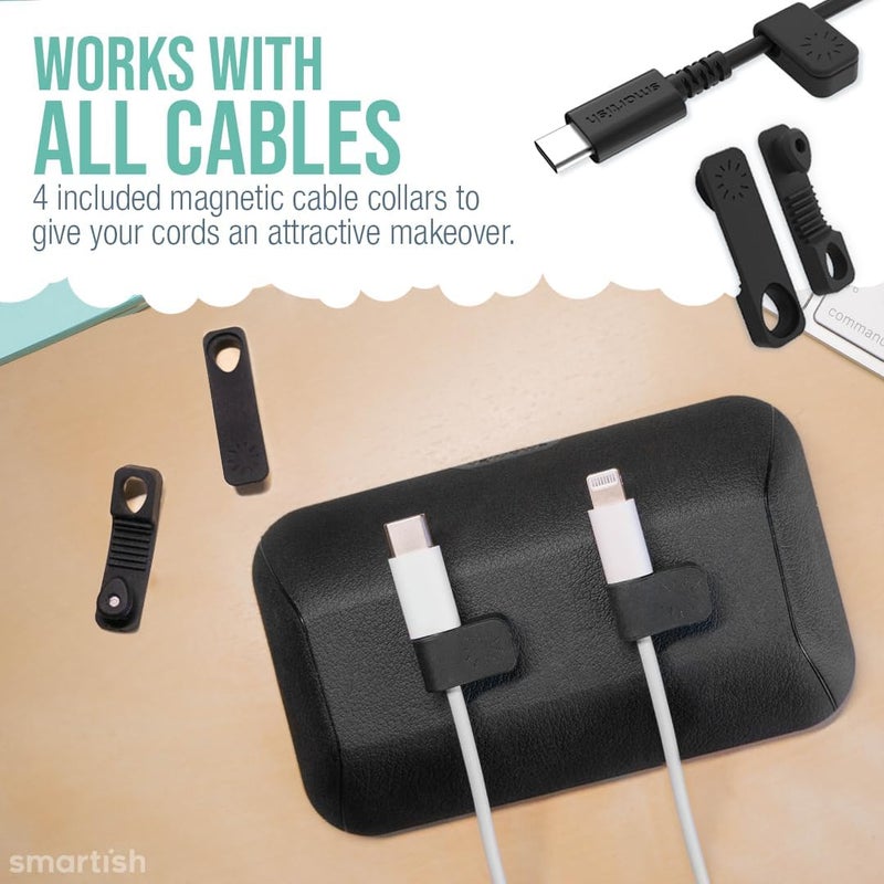 Smartish ® Magnetic Cord Holder - Bigger Cable Wrangler Organizer with Magnet Clips for Charger Management on Desktop, Nightstand - Holds 6+ Cables - Black Tie Affair - Image 5